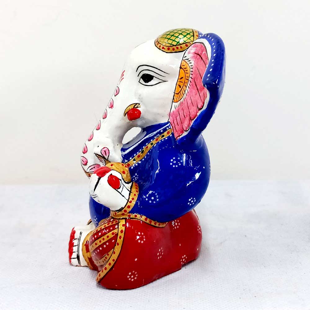 Meenakari decorative Ganesha idol made of quality metal, embellished with hand painting for gifting and display