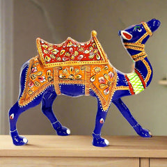 A high-necked camel idol made of good quality metal with vibrant Meenakari hand painting, a traditional art of Jaipur.