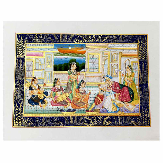 Lifestyle display Mughal miniature enhancing living room or study royal elegance