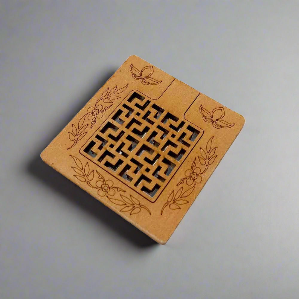 A newly designed and very beautiful wooden hand mirror with a unique lattice design.