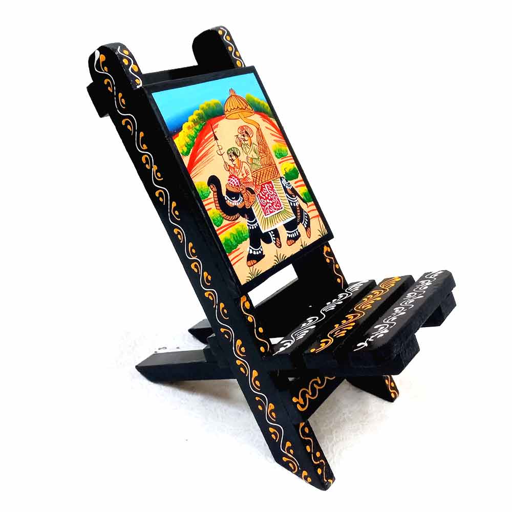 Wooden mobile stand enhancing office table aesthetics, compatible with all mobile phone types