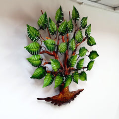 Painted metal tree wall decoration showing life of tree theme, ideal for bedroom or hall walls.