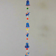 A stunning papermache toran with bells and elephant designs, a perfect gift item.