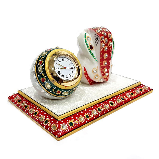 A pure marble Ganesha table clock, a perfect gift and showpiece for office decor.