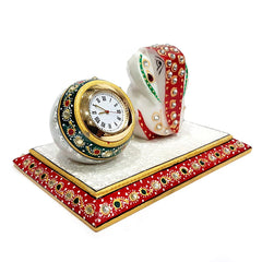A pure marble Ganesha table clock, a perfect gift and showpiece for office decor.