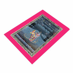 Side profile of 28x18cm Radha Krishna silk painting showcasing rural Rajasthan craftsmanship