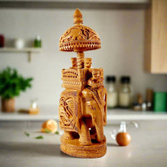 A Rajasthani traditional-designed ambabari elephant statue with a howdah.