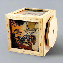 Rotating wooden pen stand with gemstone designs and compartments, combining utility and decorative appeal