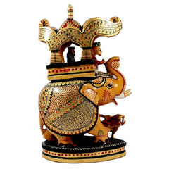 Royal looking Ambabari elephant wooden statue with detailed hand painting, suitable for home and office decor.
