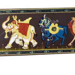 Close-up intricate brushwork animal detailing strength grace heritage silk fabric