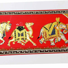 Close-up fine workmanship watercolor details Rajasthan artisan horse camel elephant