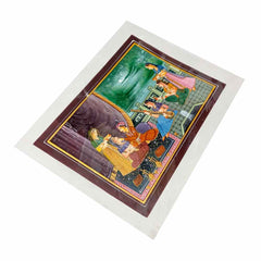 Mughal emperor historical story illustrated in detailed miniature painting on silk by Jaipur rural artisans