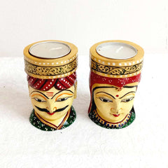 Smokeless tea light candle holder made from fine quality wood, featuring folk art of Kaka and Kaki.