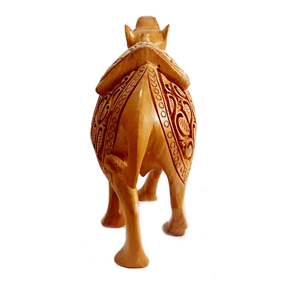 A spectacular wooden camel sculpture, a memorable gift for any occasion.
