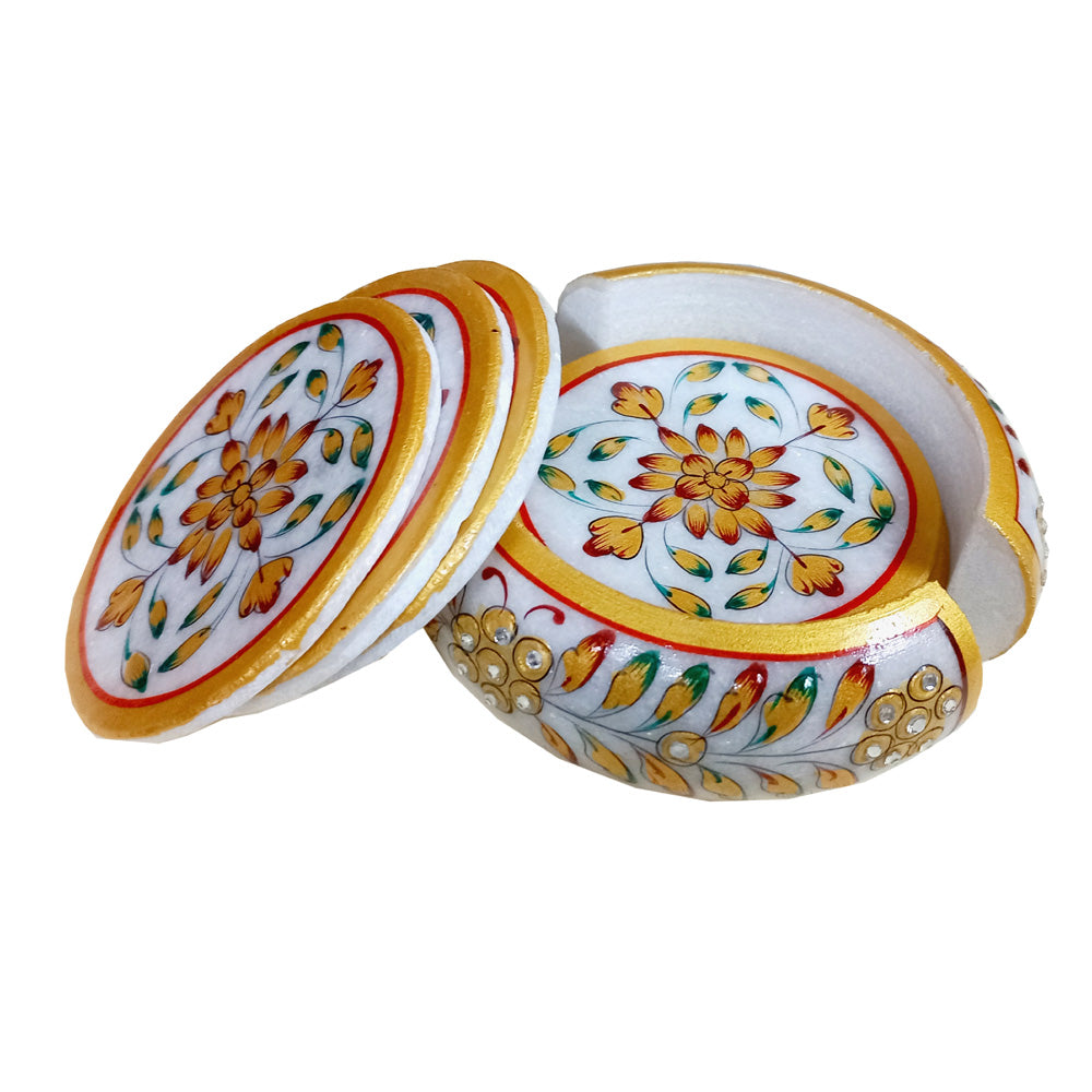 Traditional marble coasters decorated with colorful hand painting for a classic touch