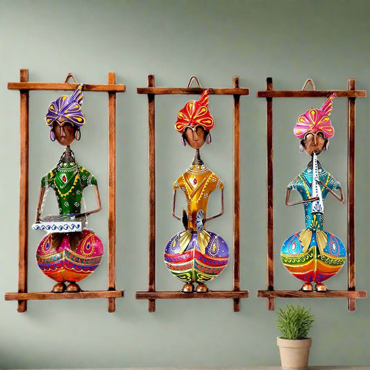 A traditional metal musician wall art set with hand painting, perfect for home and office decor.