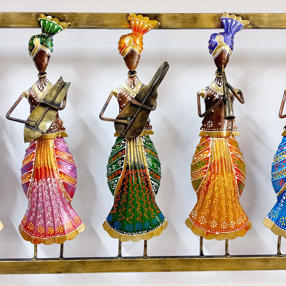 Traditional Rajasthani wall mounted metal art frame with musicians performing, perfect for decor.