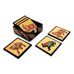 A traditional and functional wooden coaster set, a perfect utility gift item.