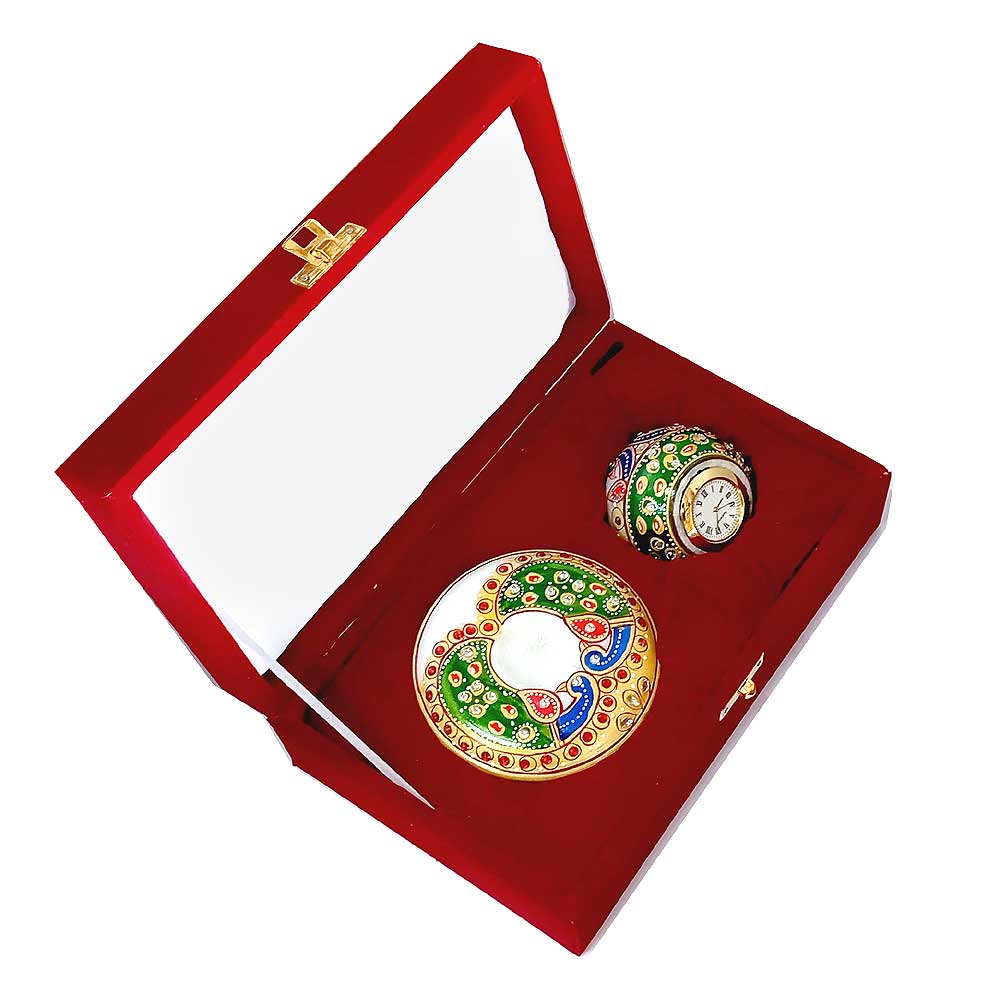 A beautiful marble clock in a velvet box, a perfect gift for a wedding or anniversary.