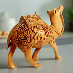 A spectacular wooden camel showpiece with wonderful carving workmanship, made from fine quality dried wood.