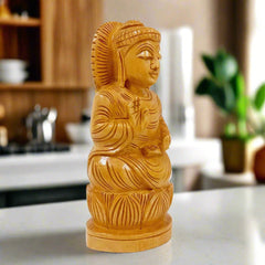 A beautiful wooden Buddha idol that gives peace of mind when placed in a home or office.