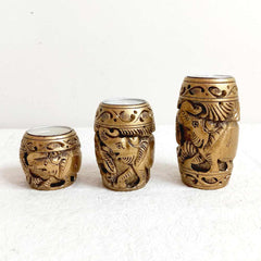 A beautiful wooden carving t-light holder gift set.