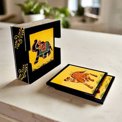 A gorgeous wooden coaster set, a traditional and best utility gift for home and office.