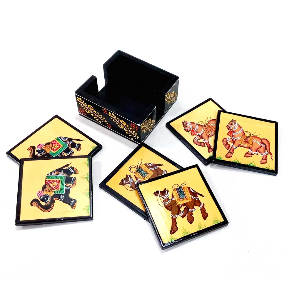 A beautiful wooden coaster set for protecting your dining table or office desk while adding a traditional decorative touch.