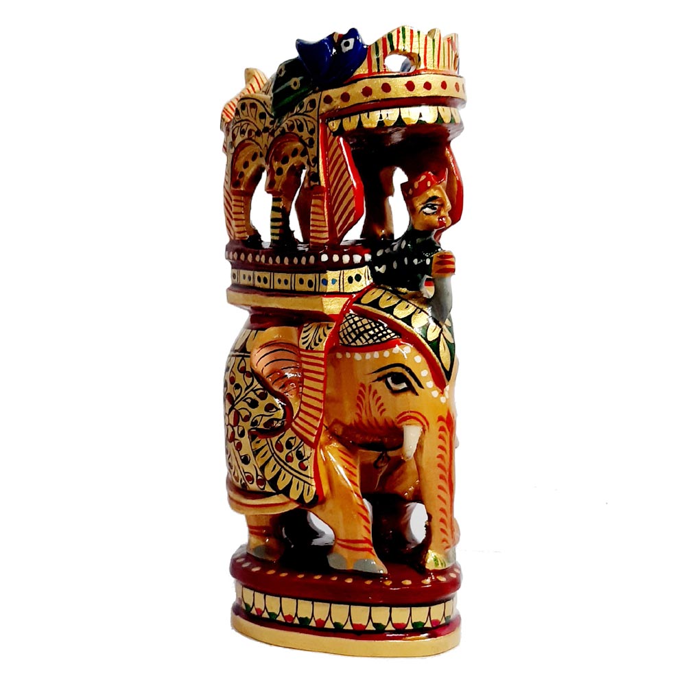 Artisan painted wooden elephant Ambabari statue showcasing fine craftsmanship and detailing