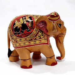 A wooden elephant showpiece, a spectacular piece of tabletop decor.