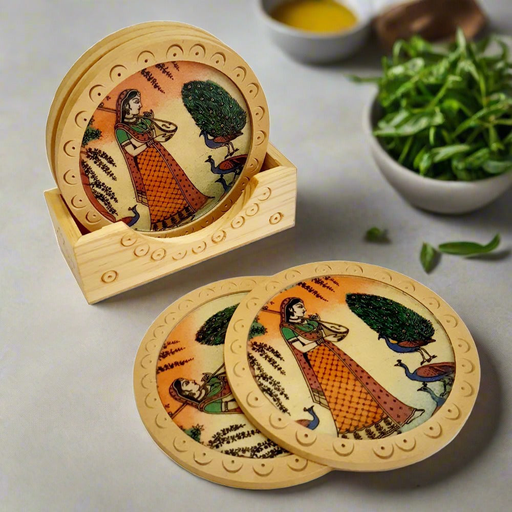 Wooden coasters decorated with gemstone painting, ideal for gifting and home use