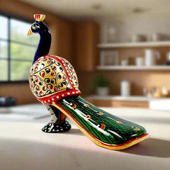 A beautiful wooden peacock idol, perfect for home, office, or pooja room decoration.