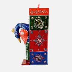 A stunning wooden peacock showpiece that can also be used as a bottle storage box.