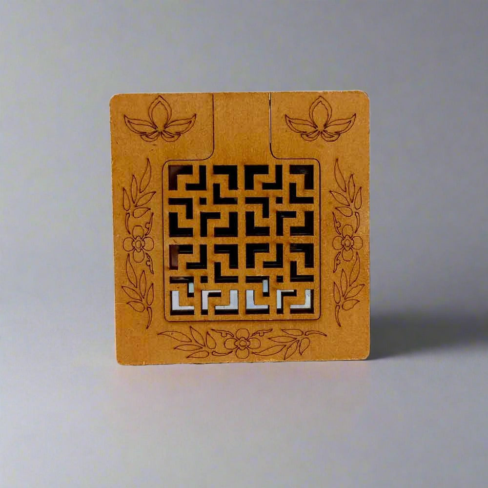A handmade wooden pocket mirror with a beautiful new lattice design, a perfect gift for women.