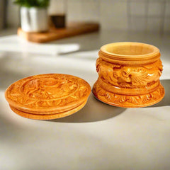 A wooden powder box that can also be used for jewellery storage, a great item for gifting and personal use.