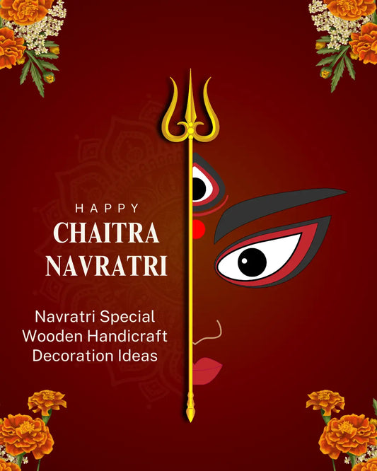 Wooden Chowki for Navratri Pooja – Hand-painted wooden chowki with floral emboss design for Durga idol.