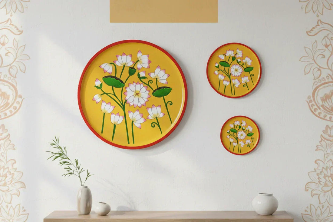 Hand-Painted Wooden Wall Plates - Floral, Pichwai & Peacock Indian Art Decor | KK Gift Store
