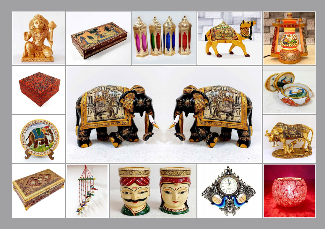 Handmade gifts of Jaipur from KK Gift Store — wooden, marble, gemstone painting, metal Meenakari and handmade paper gift items