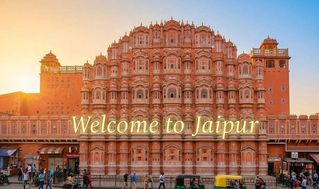 The iconic honeycombed facade of Hawa Mahal (Palace of Winds) in Jaipur, featuring 953 windows. A top landmark for travelers visiting the Pink City.