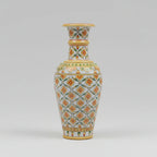 1 feet white marble pot with handmade floral emboss painting and stone work, pure white marble decorative vase for home and office decor