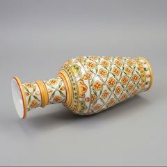 Luxury white marble pot with floral painting used as premium wedding and corporate gift, Indian traditional handicraft