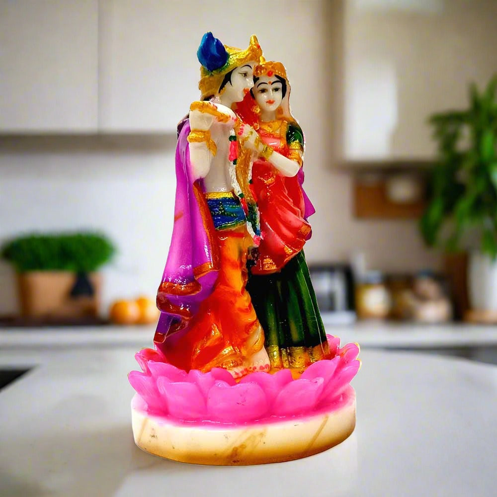 An 18cm marble dust Krishna statue with a perfect multi-color design.
