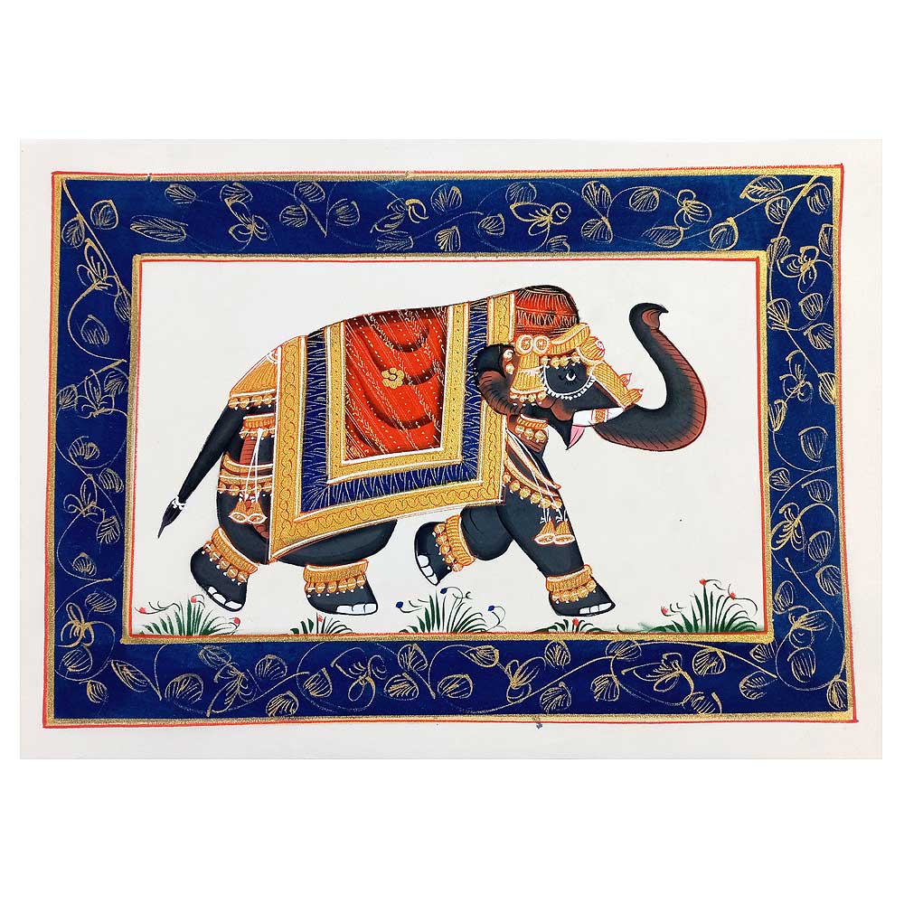 Elephant Hand Painting on Silk Fabric