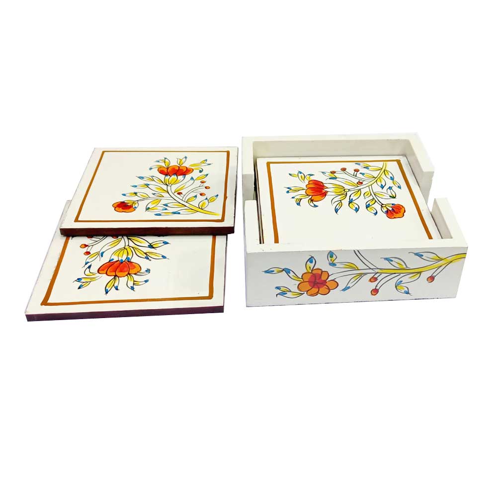 Wooden Hand Painted Coaster Set