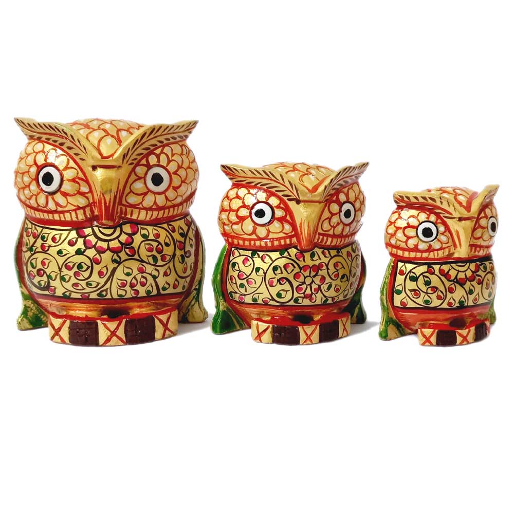 Wooden Painting Owl 3 Piece Set