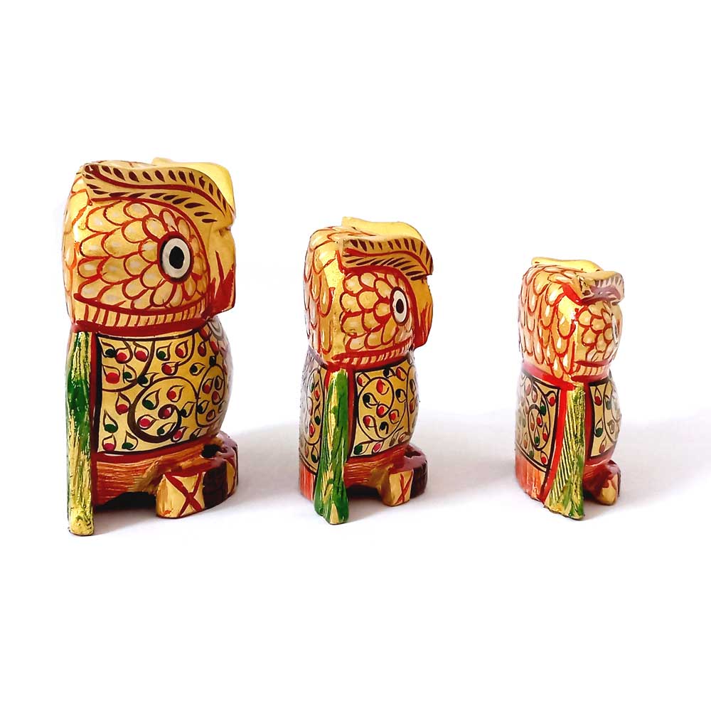 Wooden Painting Owl 3 Piece Set