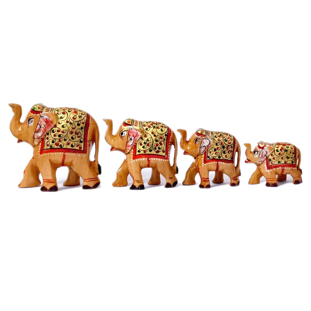 Wooden Elephant Painted 4 Piece Set