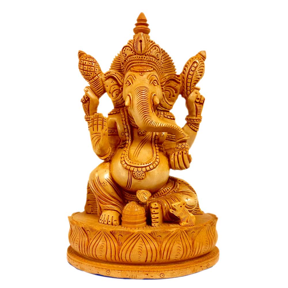 Wooden Lotus Ganesha