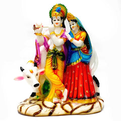 Marble Dust Radha Krishna Idol with Cow