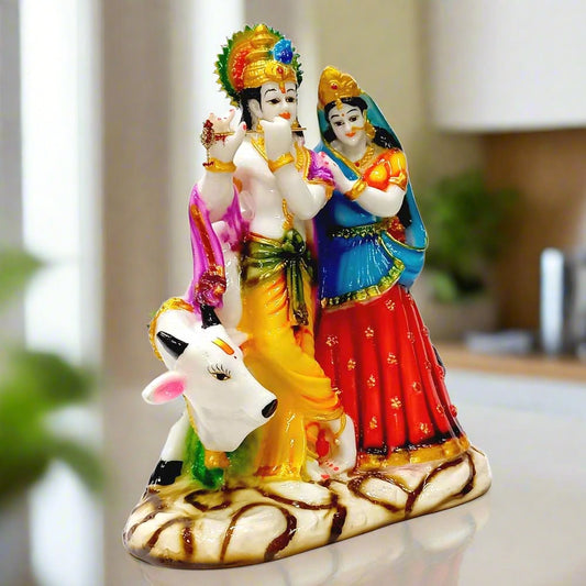 Radha Krishna with Cow Idol